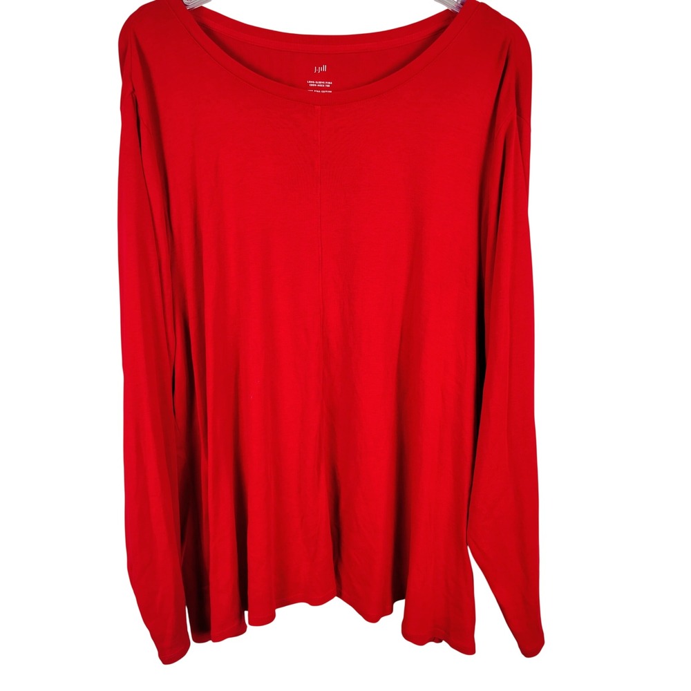 J Jill Womens 4X Pima Cotton Long Sleeve Crew Neck Tee Red Minimalist Classic